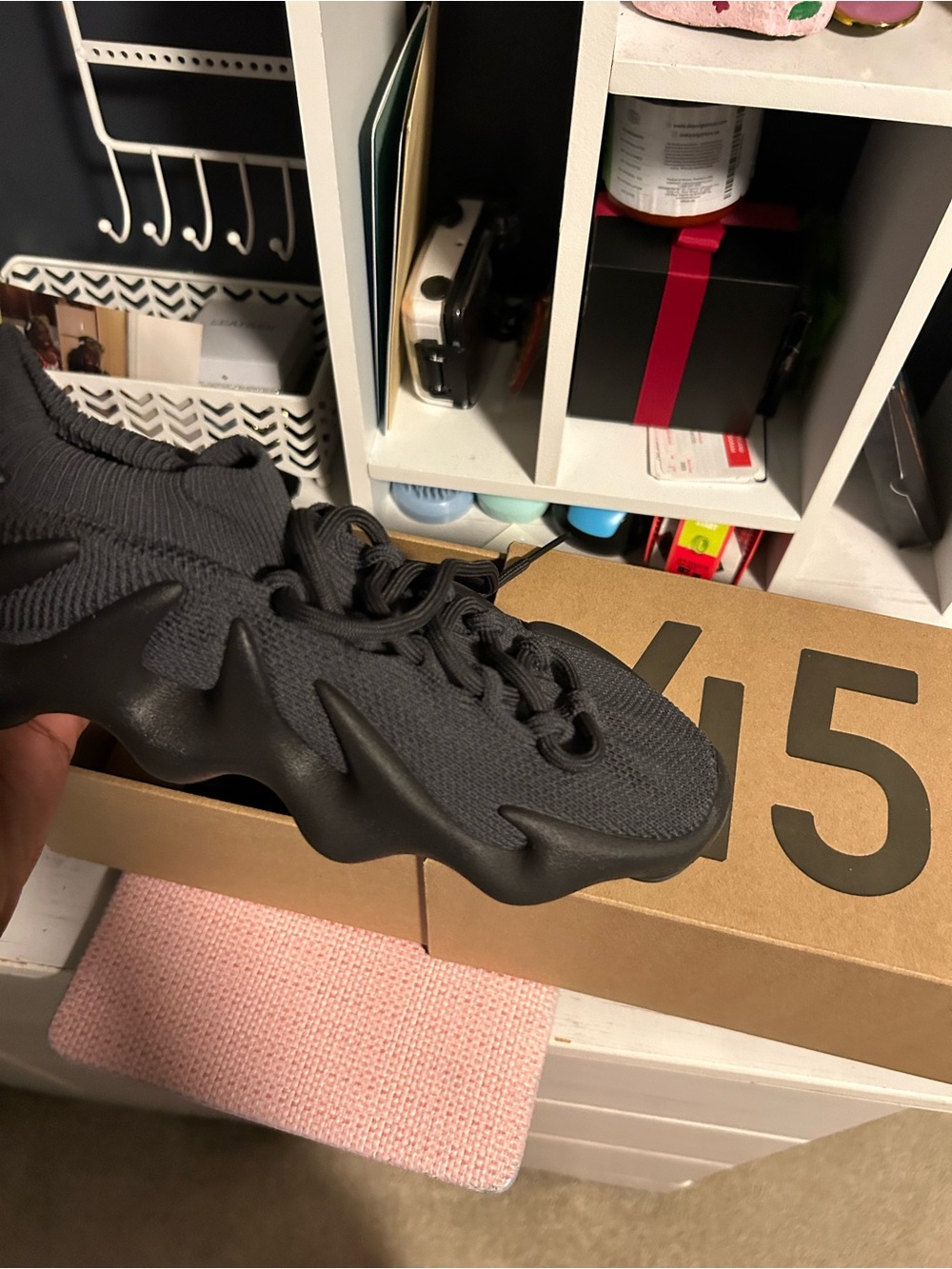 Black adidas Mens Yeezy 450 Lace Up Sneakers Shoes Casual